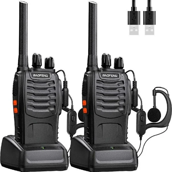 Baofeng Walkie Talkie Lang rekkevidde Oppladbar Profesjonell 16 Kanaler PMR Walkie Talkies Radio, med Ørepropp, USB Lader, Batteri (1 Par)