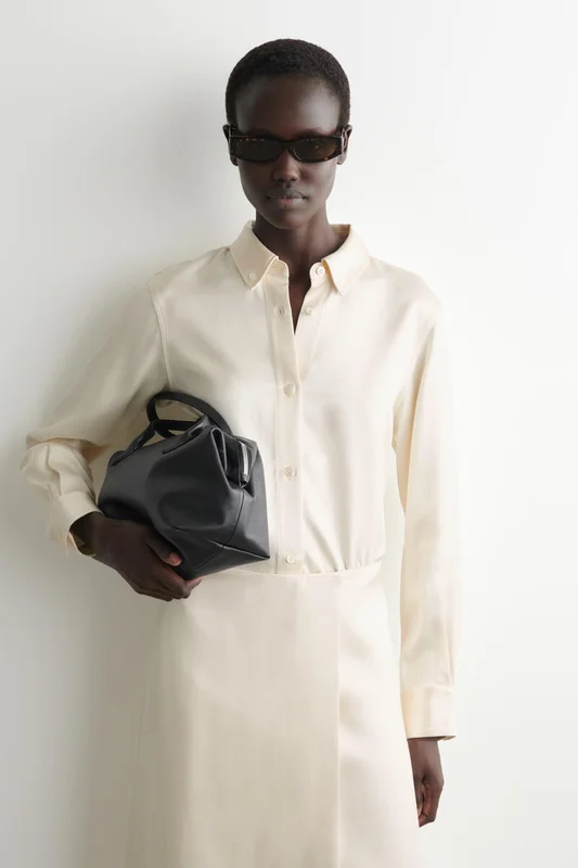COS Women's Button Down Collar Satin Shirt in White
