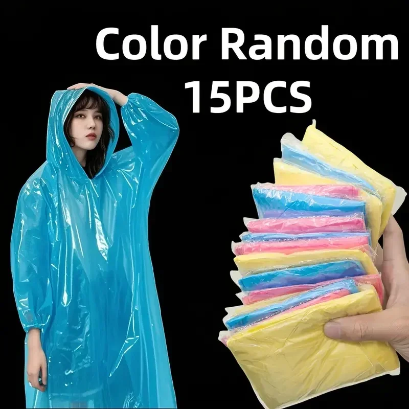 AliExpress - 15/30 Stück transparenter Einweg-Regenponcho in zufälliger Farbe für Erwachsene – leichte faltbare Notfall-Regensausrüstung, rot/blau/