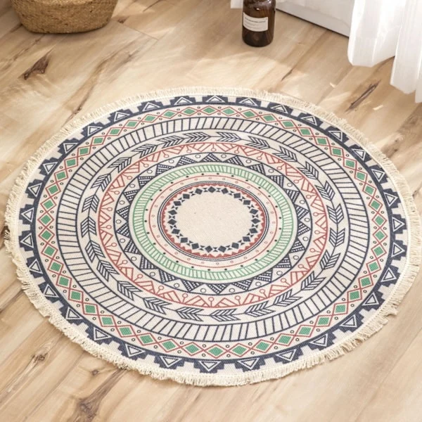 Outdoor Rug Mandala Round Rug 120cm Washable Cotton Rug