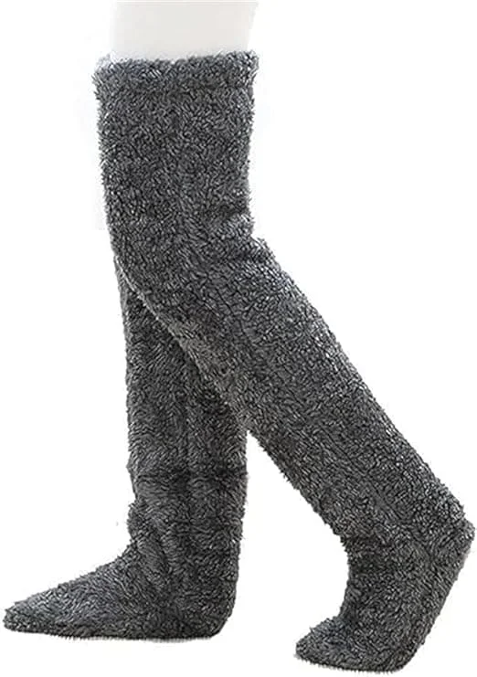 Teddy Legs Sokker, Hyggesokker, Over Knæ Høje Fuzzy Plys Tøffelsokker, Varme Over Knæ Sko, Fuzzy Ben, Lange Fuzzy Sokker navy grey
