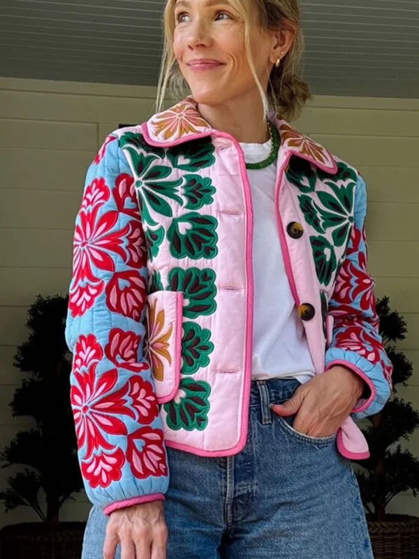 AliExpress - 2025 hiver femmes fleur imprimé Parkas revers simple boutonnage à manches longues poche matelassé manteau femme Vintege dame nouveau dans