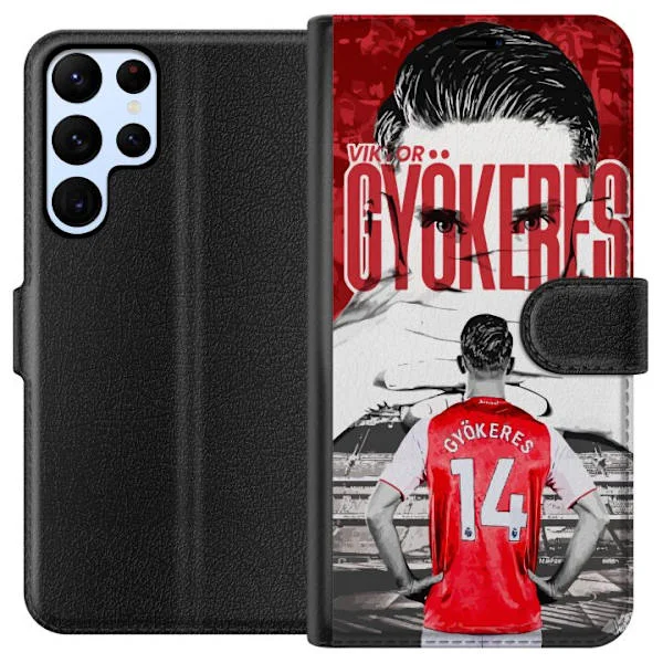 Kompatibelt Plånboksfodral till Samsung Galaxy S22 Ultra 5G Viktor Gyökeres Arsenal - Fotbollsmotiv med tröja nummer 14 på arenan