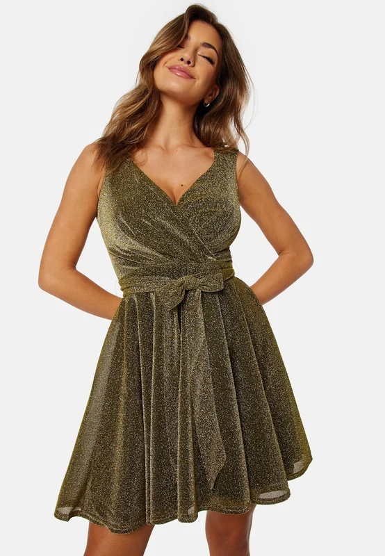 Goddiva-Lurex Skater Dress-Gold-XS (UK8)