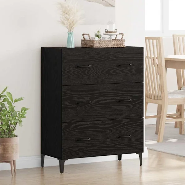 Sideboard Svart Ek 69,5 x 34 x 90 cm Konstruerat trä och järn
