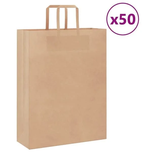 vidaXL Papperspåsar 50 st med bruna handtag 32x12x42 cm, papperspåse, presentpåse i papper, presentpåse i papper, 4101802