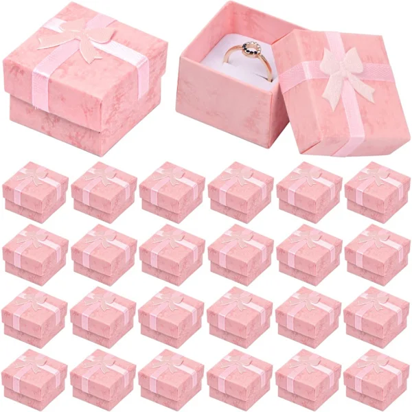 24 stk, 4x4x3cm Liten smykkeskrin, Ringeske, Kartong Smykker Gaveeske, Firkantede Gaveesker, Smykkeskrin Etui for Anheng, Øredobber, Halskjede Rin