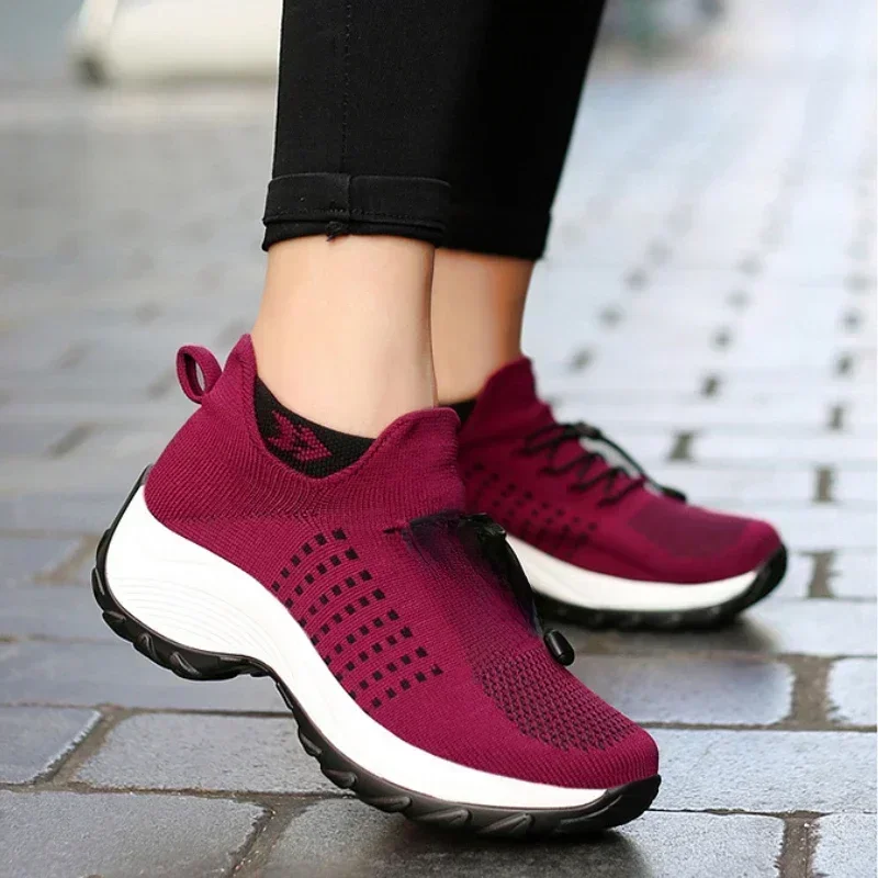 AliExpress - Femmes baskets chaussures décontractées femmes plate-forme marche plat sans lacet plate-forme chaussette baskets chaussures grande taille