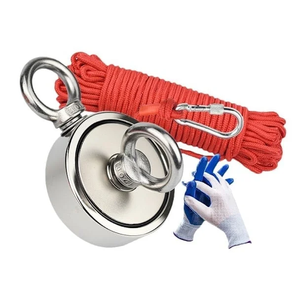 Magneettinen kalastusmagneetti 300 kg vetovoimalla, neodyymi pyöreä magneetti kaksipuolisella renkaalla veden talteenottoon