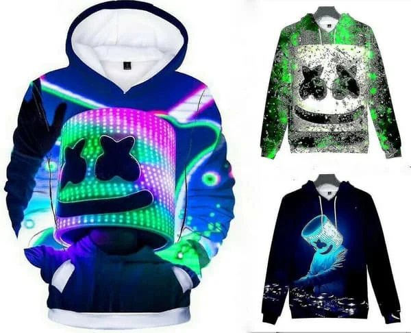Barn Marshmello Neon Dj 3D-tryckta Hoodies Tröja Kappa Pullover Grön Grön-FA- Grön