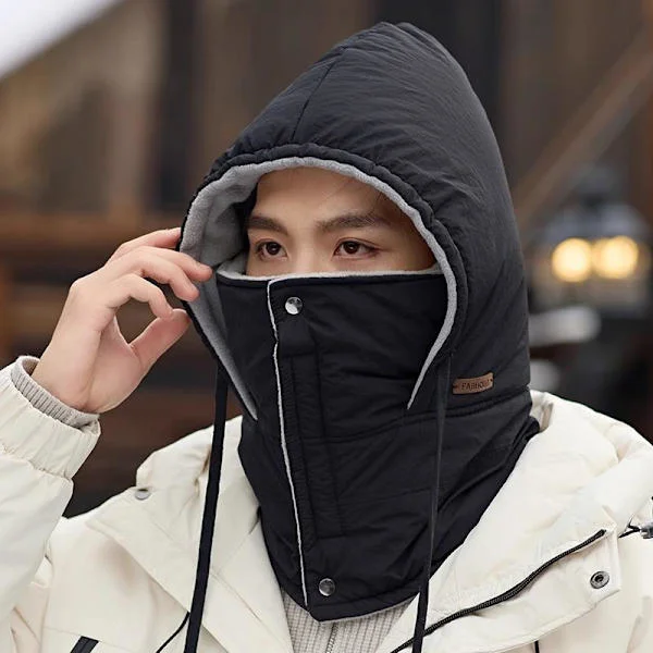 Svart-Unisex Vintercykelmössa Enfärgad Mask Skid Vindtät Mössa Håll Värmen Nackvärmare Mask Mössa Halsduk Set