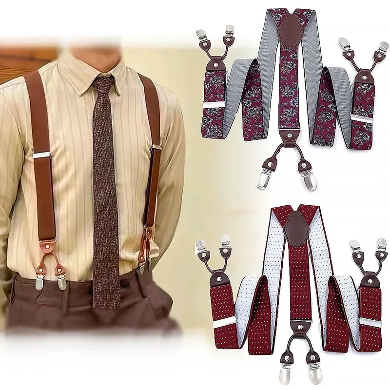 AliExpress - Coffret cadeau bretelles élastiques brassard en cuir 6 Clips bretelles Vintage décontracté Suspensorio unisexe bretelles réglables 