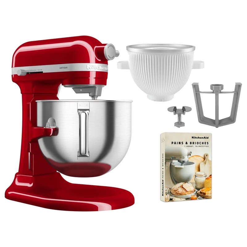Kitchenaid Artisan 5KSM70SHXE kjøkkenmaskin 6,6 liter + 5KSMICM Ice Cream Maker, red