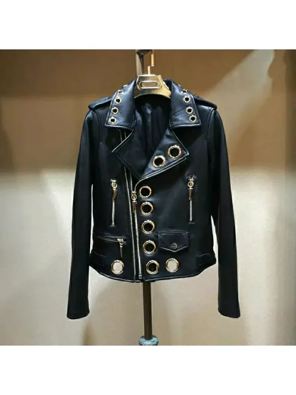 AliExpress - Blouson court en cuir PU noir pour femme, nouvelle collection printemps 2026, veste en cuir tendance avec boucle métallique, blouson moto