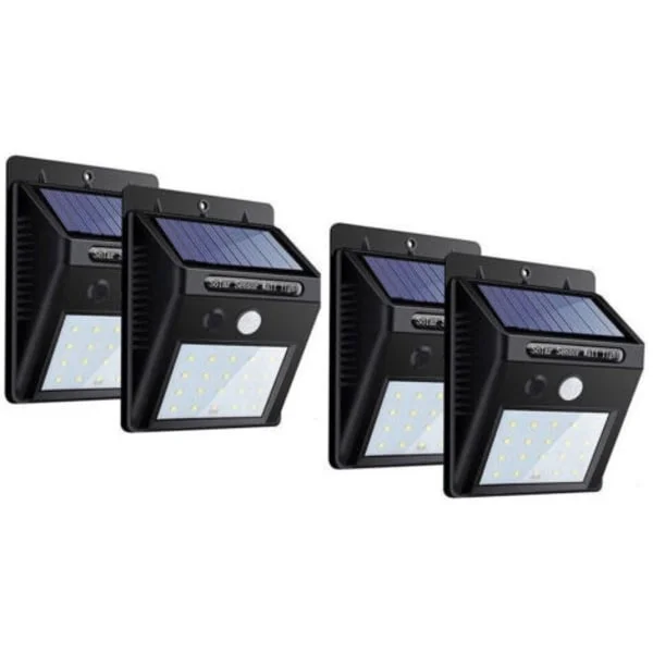 Pakke Med 4 Utendørs LED-Spotter Med Solcellepanel Og Bevegelsessensor, Skumring