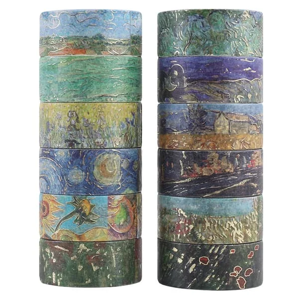 Washi Tape Set 12 Rolls Cute Gold Foil Van Gogh Painting Series Decora