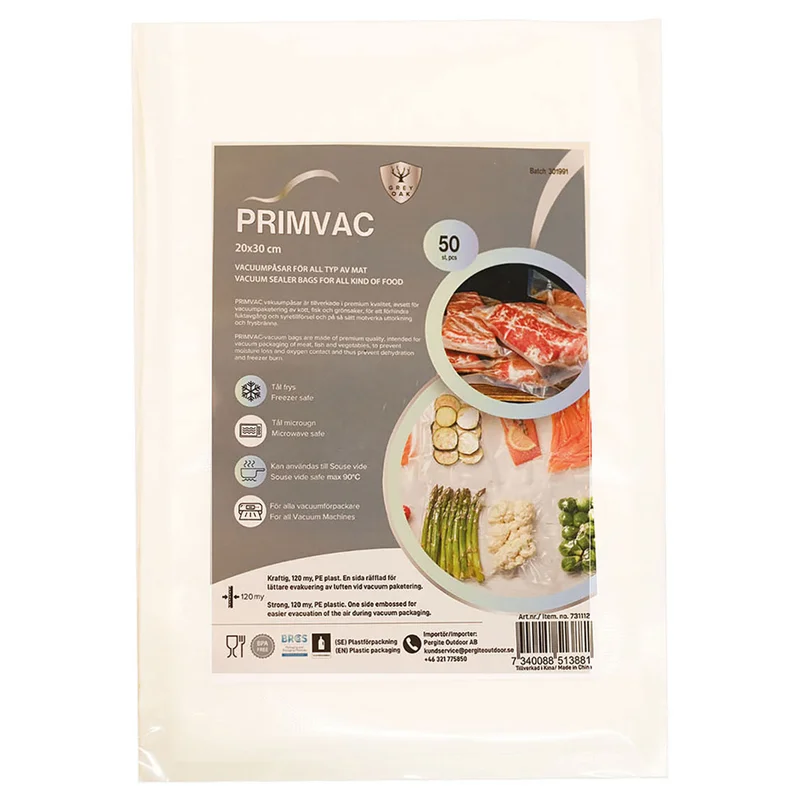 Grey oak Primvac vakuumpåsar 20 × 30 cm 50-pack | Köksmaskiner > Vakuumförpackare > Vakuumpåsar | Bagaren och Kocken