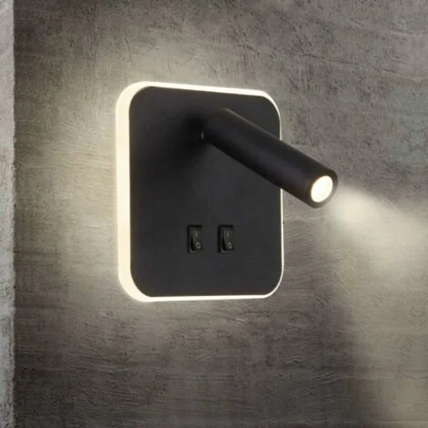 LED-sengelamper indendørs hotelvæglampe sengelamper korridorvæglampe med afbryder sort 3W + 10W (kvadratisk)--
