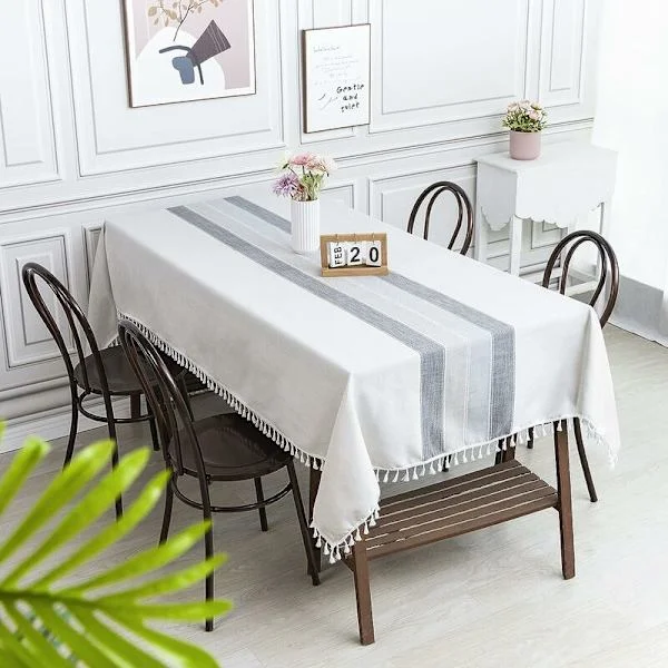 Bordsduk Linne Bomull Rektangel Grå Bordsduk Linne 140x220 cm Elegant bordsduk rektangel lämplig för hemmamiddag köksbordsdekoration