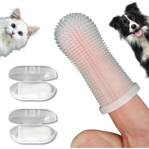 Hundetandbørste 2-pak Tandbørste og opbevaringsetui Giftfri Silikone Tandrensning Ånde Tandpleje Plakfjernelse Tandbørste Hund Kat Hvalp