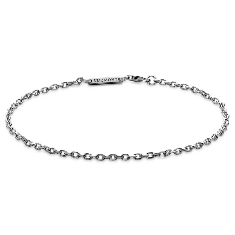 Argentia | 925s | 2mm Rhodium-Plated Sterling Silver Cable Chain Bracelet for Men - Steel bracelets