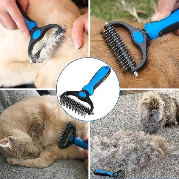 NA/Professionel hundetrimmekam og hundebørste til langt hår, hunde- og katte trimmer til fjernelse af underuld (rosa stor)