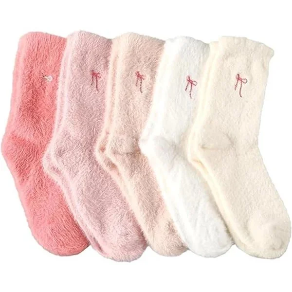 Varme fleece strømper til kvinder, 5 par bløde vinterstrømper hjemme fleece behagelige sovestrømper julegave fødselsdagsgave