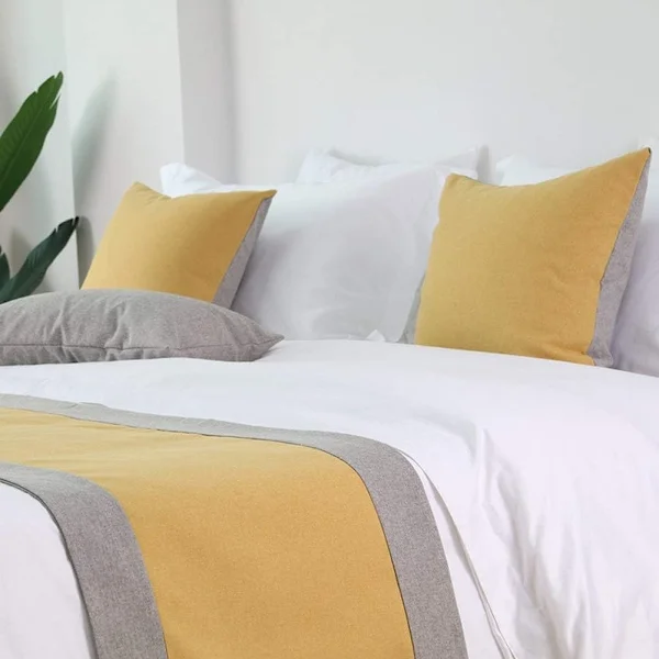 Two-Tone Patchwork Bed Runner Bed Flag Hotel Bedding Bedroom Decorative Scarf Pillowcase (Yellow, 48x260cm (for 2m bed))