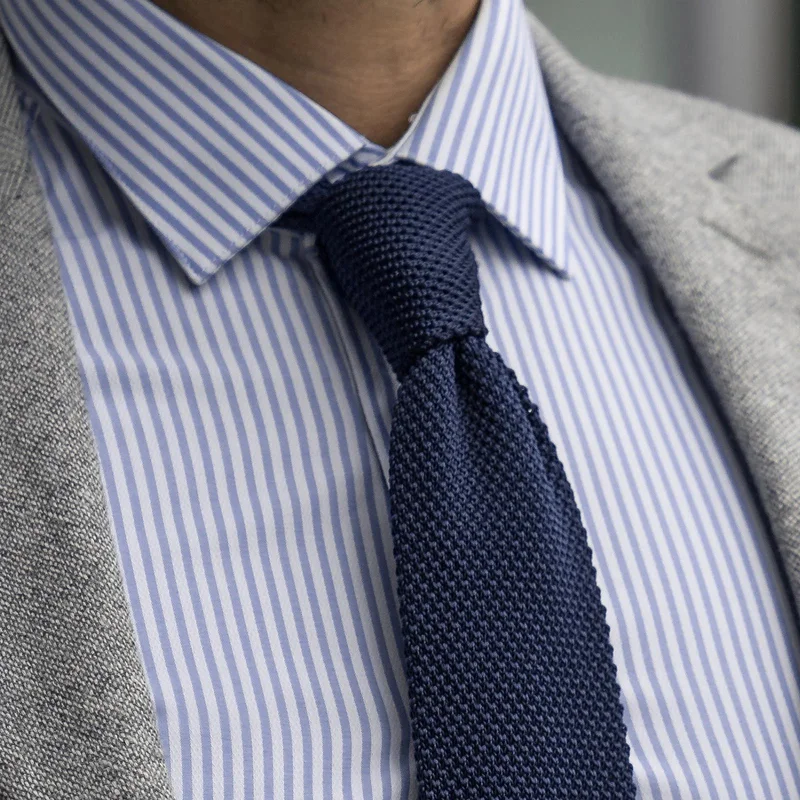 Navy Blue Knitted Tie for Men - Solid color neckties
