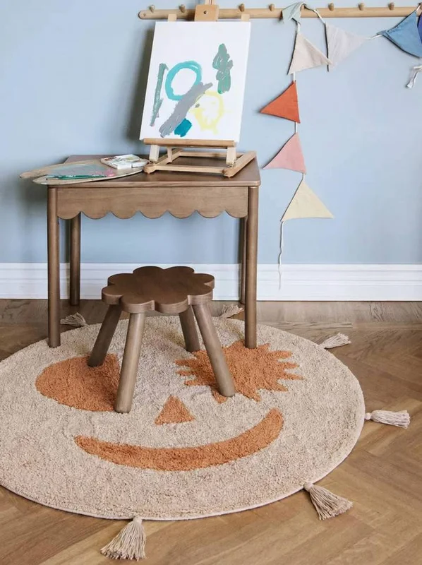 Geometric Washable Kids Rug Small Smiley - Pink/Terracotta Ø 100 Cotton