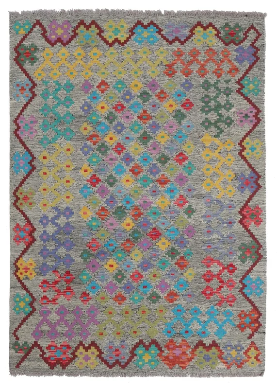 Oriental Kilim Afghan Old Style Rug 122X176 Dark Grey/Dark Yellow Wool