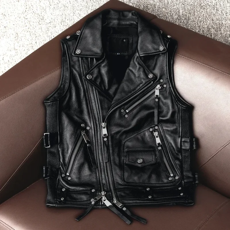 AliExpress - Cool Rider Mens Cow Leather Vest Genuine Cowhide Vintage Heavy Real Leather Motorcycle Biker Vest Lapel Zipper Sleeveless Jacket