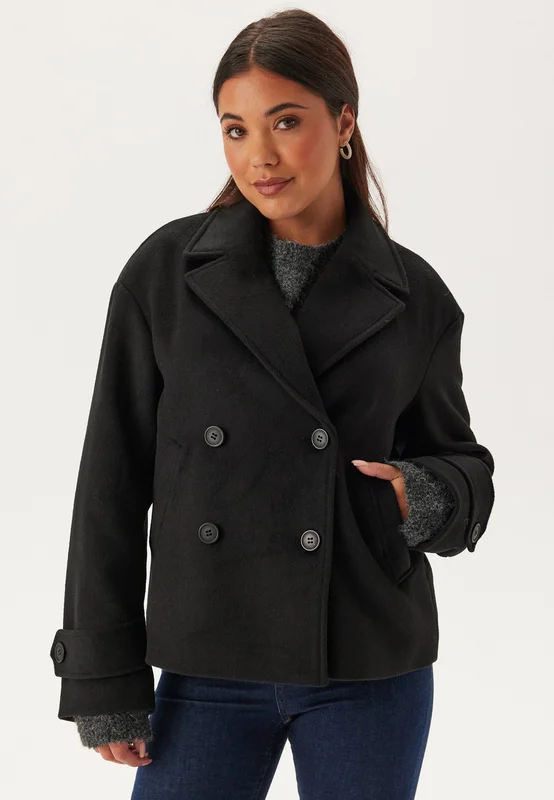 BUBBLEROOM - Short Wool Blend Jacket - Black