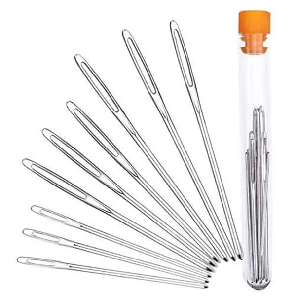 9 Pieces Large Eye Blunt Needles, Stainless Steel Knitting Needles, Sewing Needles, Knitting Weaving Needles with Needle Bottle 0.1