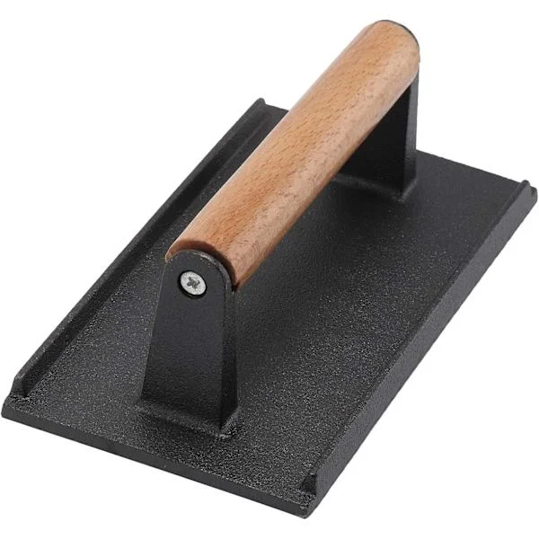 Stekpress 20 x 10 cm Gjutjärn Grill Burger Press Rektangel Stek Kött Bacon Press med Trähandtag—yux