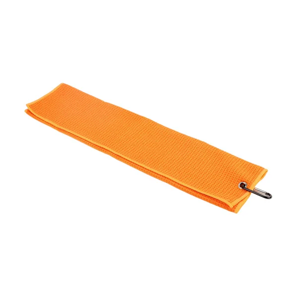 Mikrofiber Golfhandduk Våffelmönster Fitness Svetabsorberande Handduk med Karbinhake för Sport Orange
