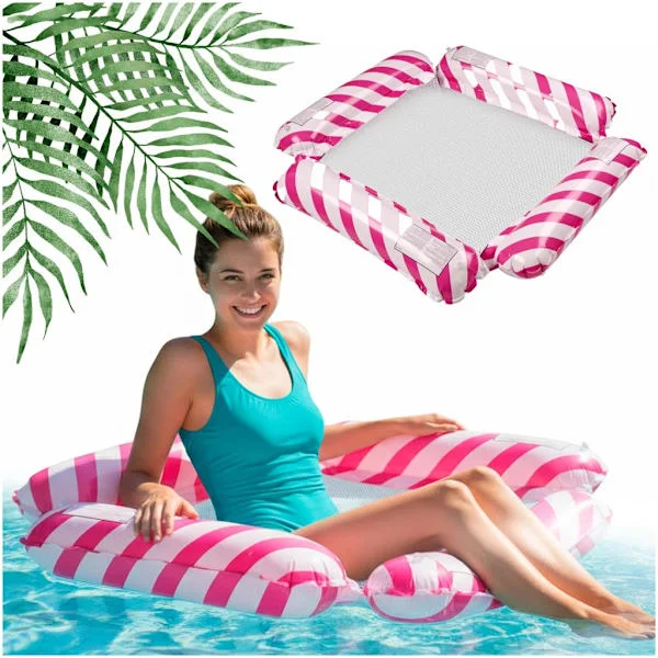 Uppblåsbar vattenhammock 2-i-1 badmadrass rosa/vit 100x100 cm