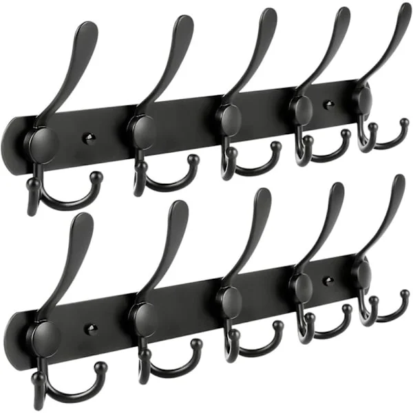 Wall Mounted Coat Racks, 2-Pack with 15 Stainless Steel Hooks, Wall Rail for Coat Hangers, Towel Rack, Bathrobe, Bathroom, Bathroom Entrance