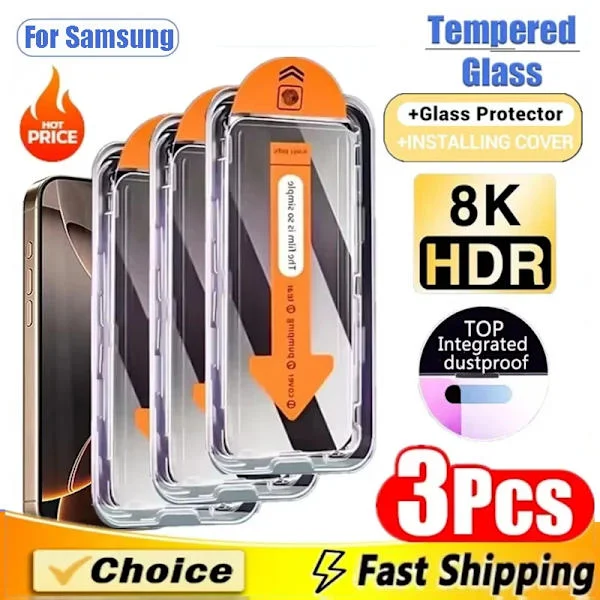 3-pack Härdat Glas Enkelt Kit kompatibelt Samsung Galaxy S25 Ultra S24 FE S22 S23 A55 A54 A36 A56 A35 A52 A25 A16 A26 Skärmskydd