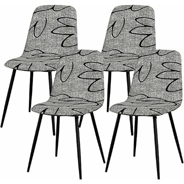Scandinavian Stretch Chair Covers Set of 4 Modern Dining Chair Covers Washable Universal Kitchen Chair Cover Home Kitchen Decoration, Grey Flower 