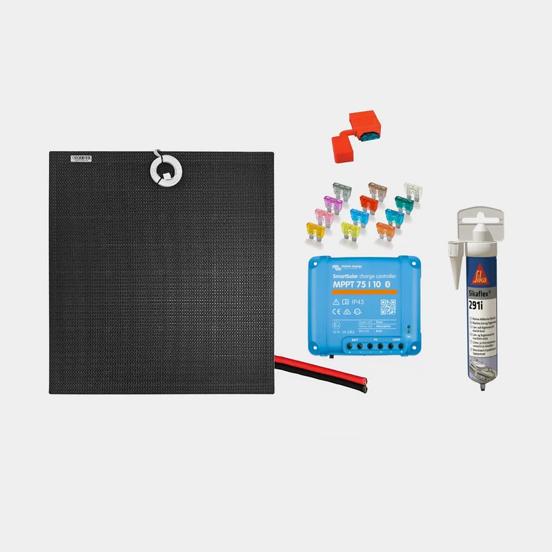 Solcellspaket för fast installation Juni Solar Flush Mounted Cable Black Edition, 40 W, monokristallin, flexibel, 12 V, 570 x 410 x 3 mm, med MPPT-reg