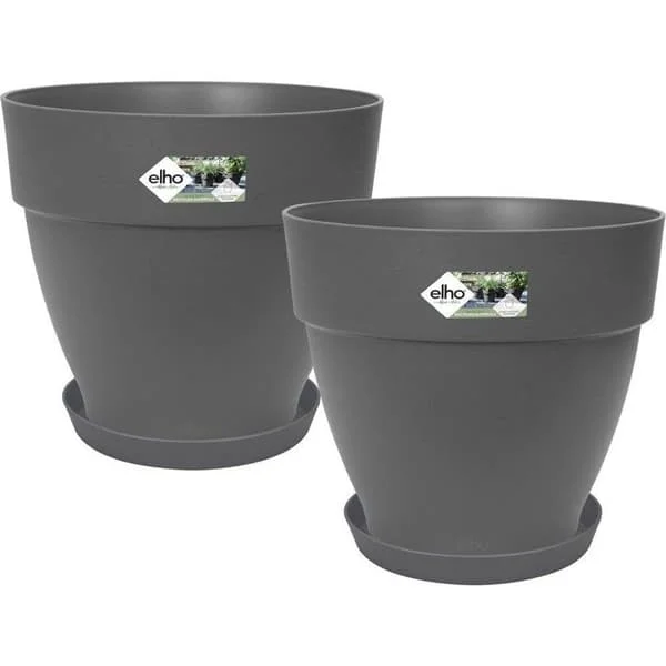 ELHO Set med 2 runda blomkrukor med fat Vibia Campana + Loft - Ø29,8 x H25,8cm + fat Ø21 x H2,8cm - 22 L - Svart