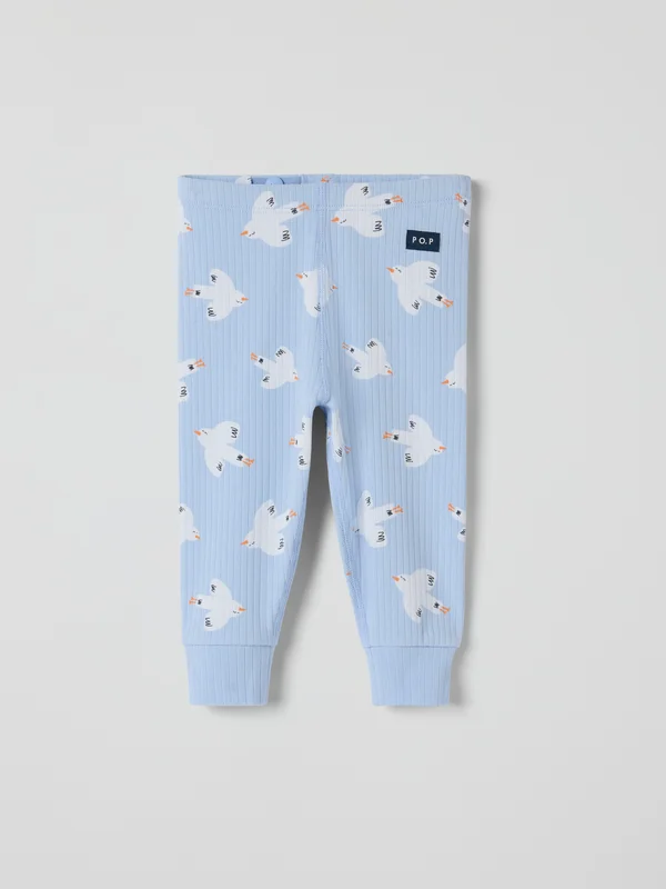 Polarn O. Pyret - Ribbed trousers birds - 68 - Childrenswear - blue