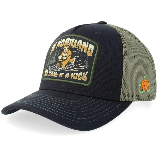 SQRTN - Schwarz trucker Cap - Bigfoot Cap Black Trucker, Schwarz/Grün, One Size, Mesh-Gewebe und Baumwolle für Herren