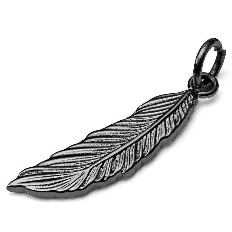 Black Steel Feather Charm for Men - Charm Hoop Earrings