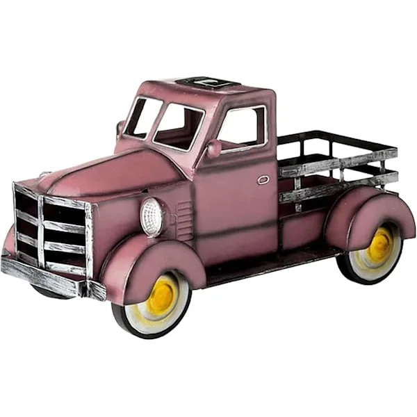 Retro Vase med Solcellebil Havestatue Plantekasse Vintage Bus Have Kreativ Harpiks Skulptur