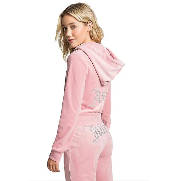 Velour Juicy Sömnadsdräkt Huvtröjor Sammet Dragkedja Sweatshirt Och Byxor Set Sportkläder 2023 Dam Vår/Höst Träningsoverall Crop Top