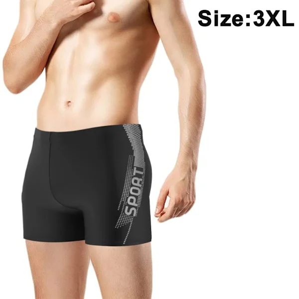Herre Badeshorts med firkantede ben, komfortabel badedragt til mænd i polyesterstof, højtaljede konservative boxershorts til voksne