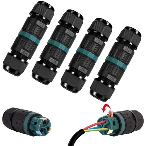 4-pakning vanntett IP68 elektrisk kontakt - 3-pin for 5-12 mm kabel, utendørs koblingsboks kompatibel med hage underjordisk bruk