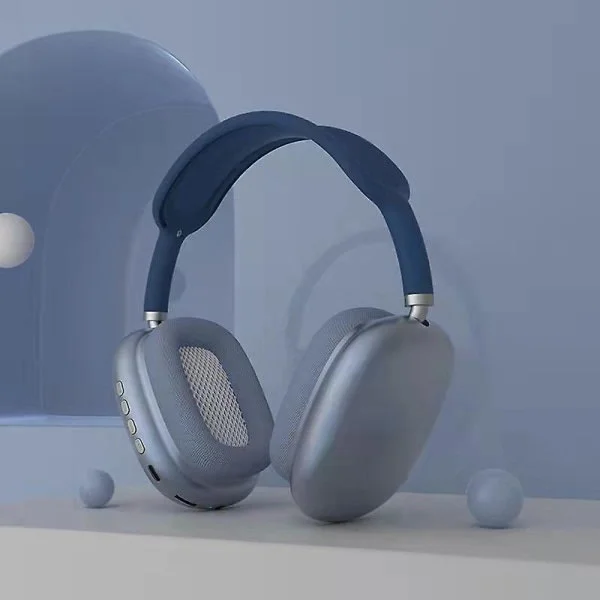Trådløse hodetelefoner med støydemping, musikk-hodetelefoner, metallisk blå